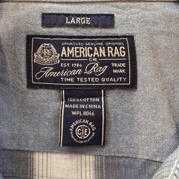 AMERICAN RAG Mens 100% Cotton Blue/White Plaid Button Down Long Sleeve Shirt  L - Picture 3 of 8